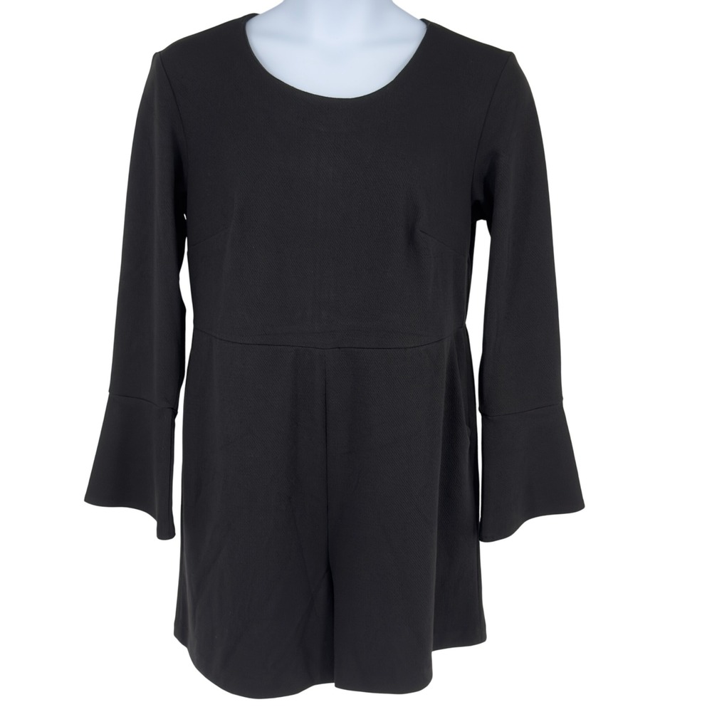 Eloquii Black Jacquard Bell Sleeve Romper Textured Stretch Size 16